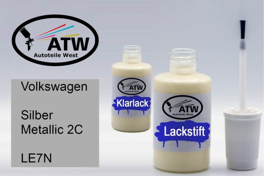 Volkswagen, Silber Metallic 2C, LE7N: 20ml Lackstift + 20ml Klarlack - Set, von ATW Autoteile West.